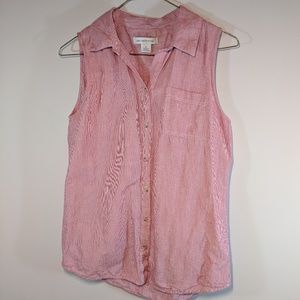 Red and White Striped Sleeveless Blouse